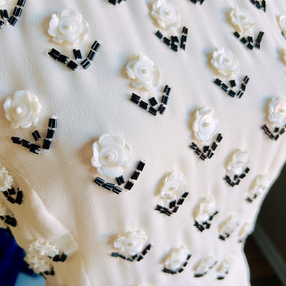 French Connection Off White Short Sleeve Beaded Bodice Dress Women’s Size 8 - Picture 7 of 12